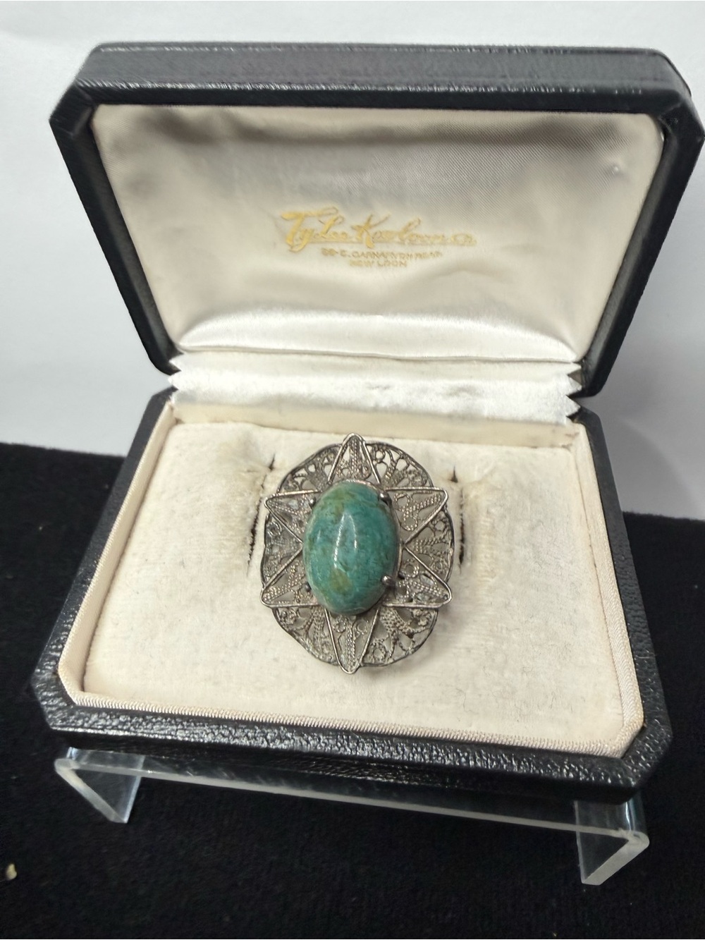 VTG Silver Tone Blue Stone Filigree Brooch/Pendant
